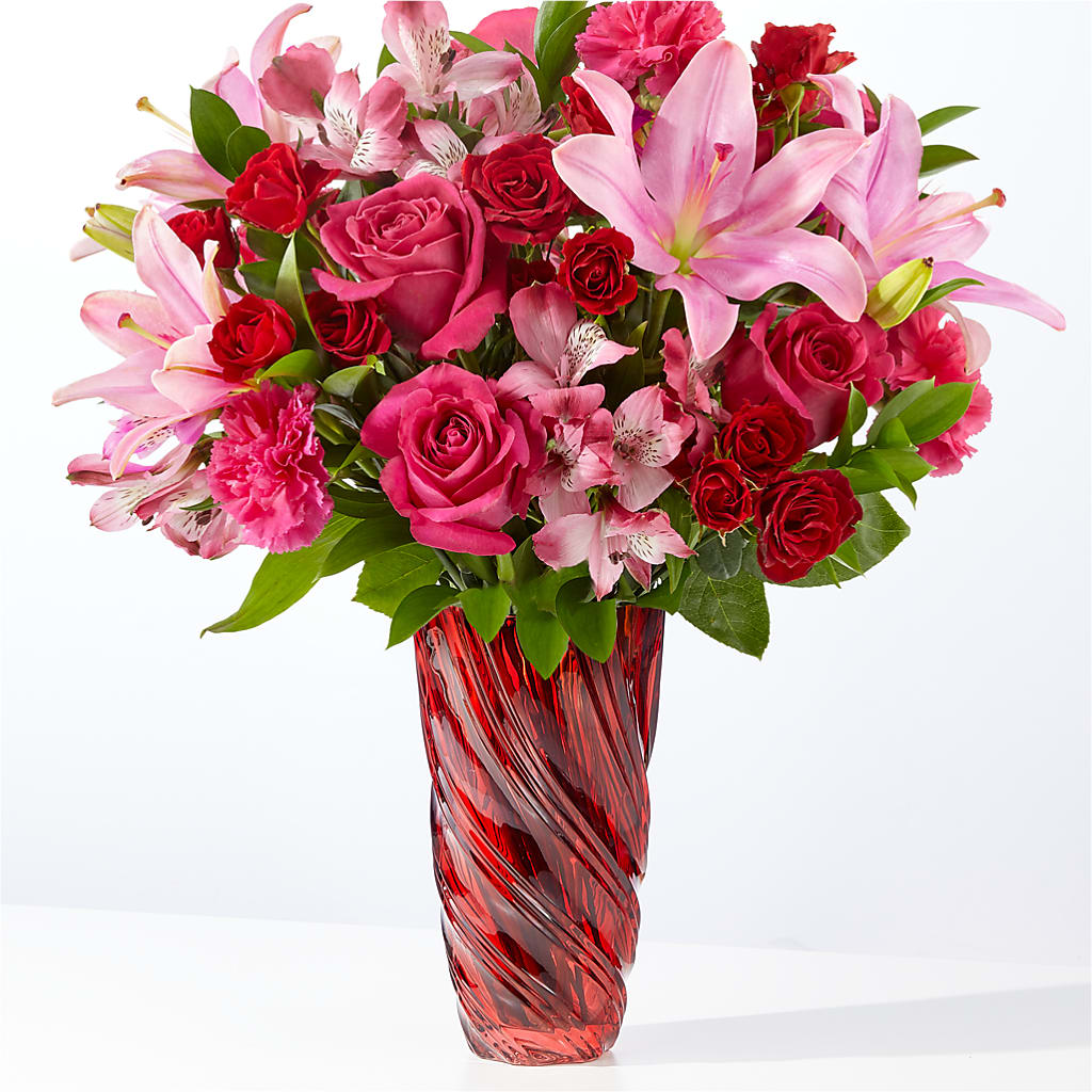 In Love Bouquet with Luxe Swirl Vase – Konbit Flowers Group Llc, Brooklyn NY