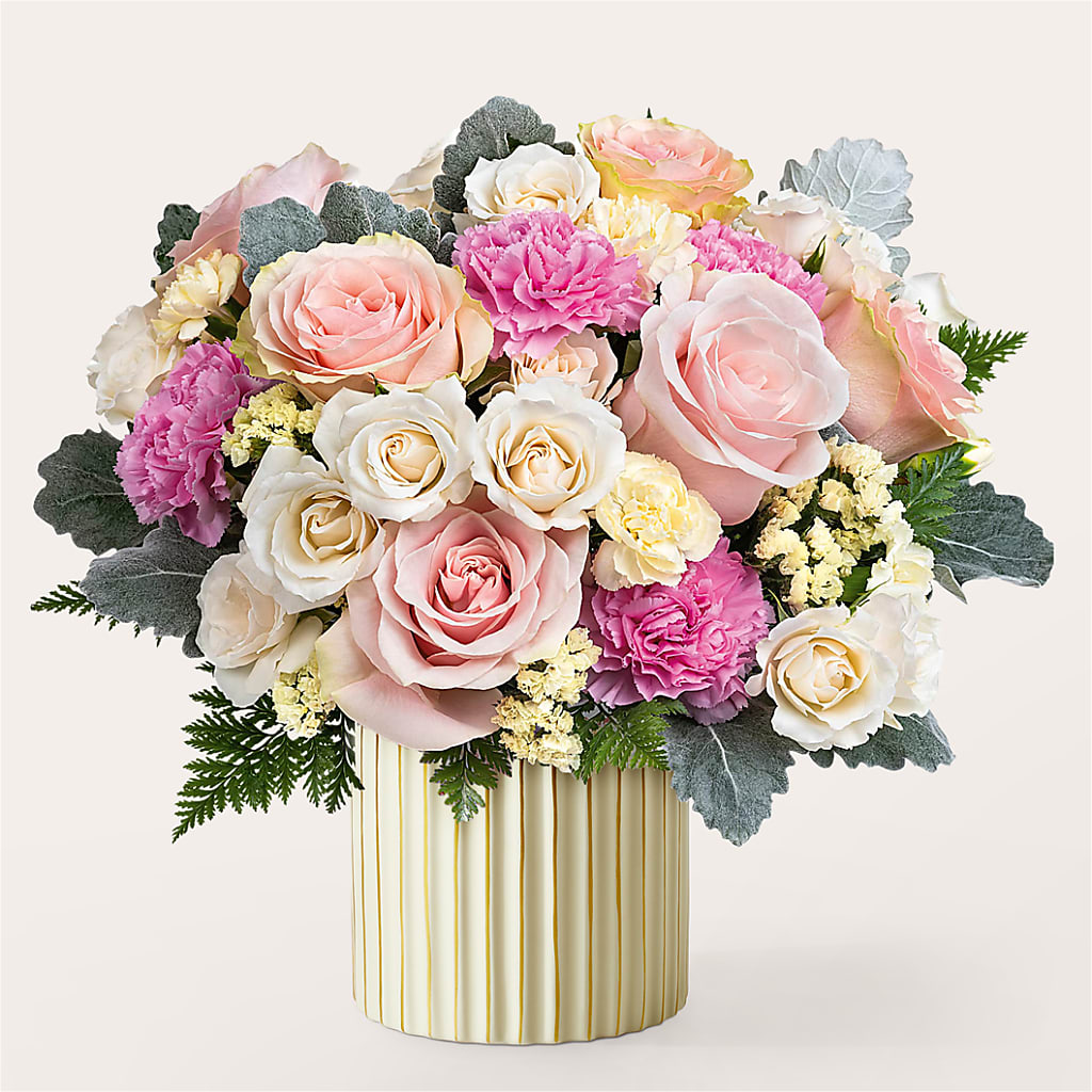 Blissful Moments Bouquet with Ivory Vase – Konbit Flowers Group Llc, Brooklyn NY