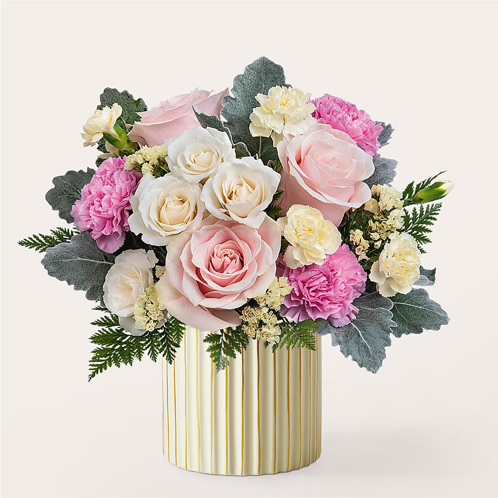 Blissful Moments Bouquet with Ivory Vase – Konbit Flowers Group Llc, Brooklyn NY