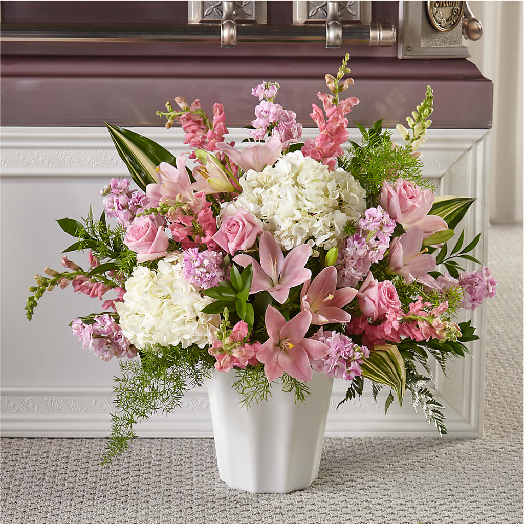 Simply Serene Floor Basket – Konbit Flowers Group Llc, Brooklyn NY