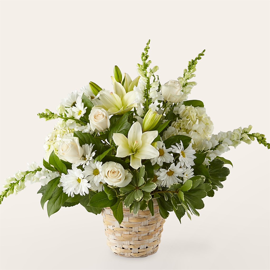 Ivory Elegance Floral Basket – Konbit Flowers Group Llc, Brooklyn NY