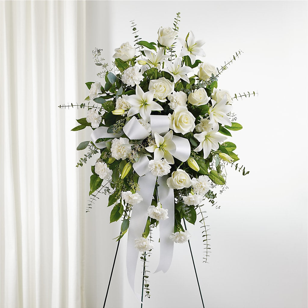 With Care Standing Spray – Konbit Flowers Group Llc, Brooklyn NY