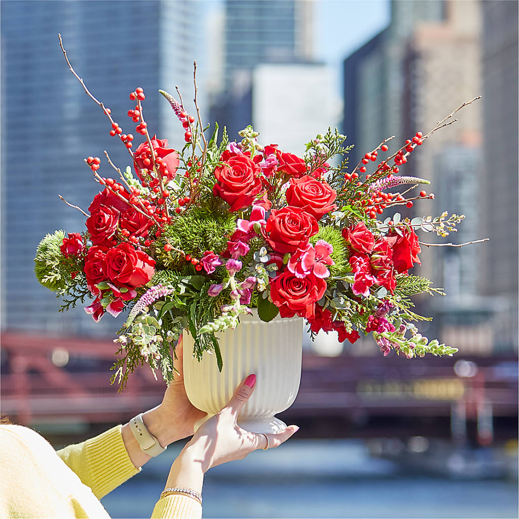 Big Red Bow Bouquet –  Konbit Flowers Group Llc, Brooklyn NY