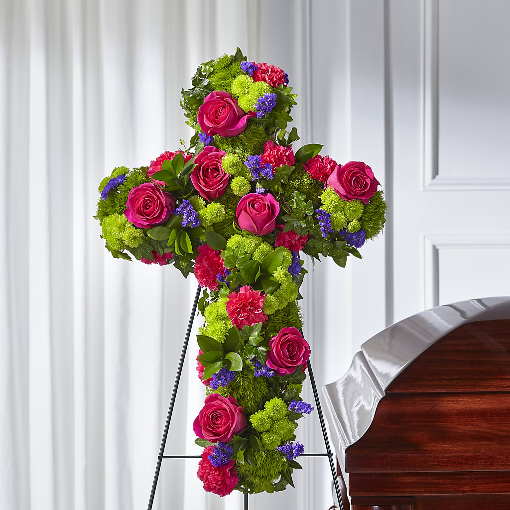Tribute Rose Floral Cross –  Konbit Flowers Group Llc, Brooklyn NY