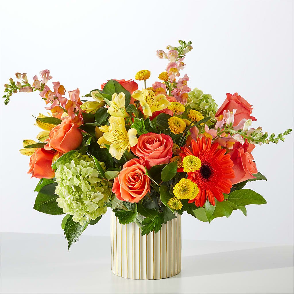 Autumn Sunshine Bouquet with Ivory Vase –  Konbit Flowers Group Llc, Brooklyn NY