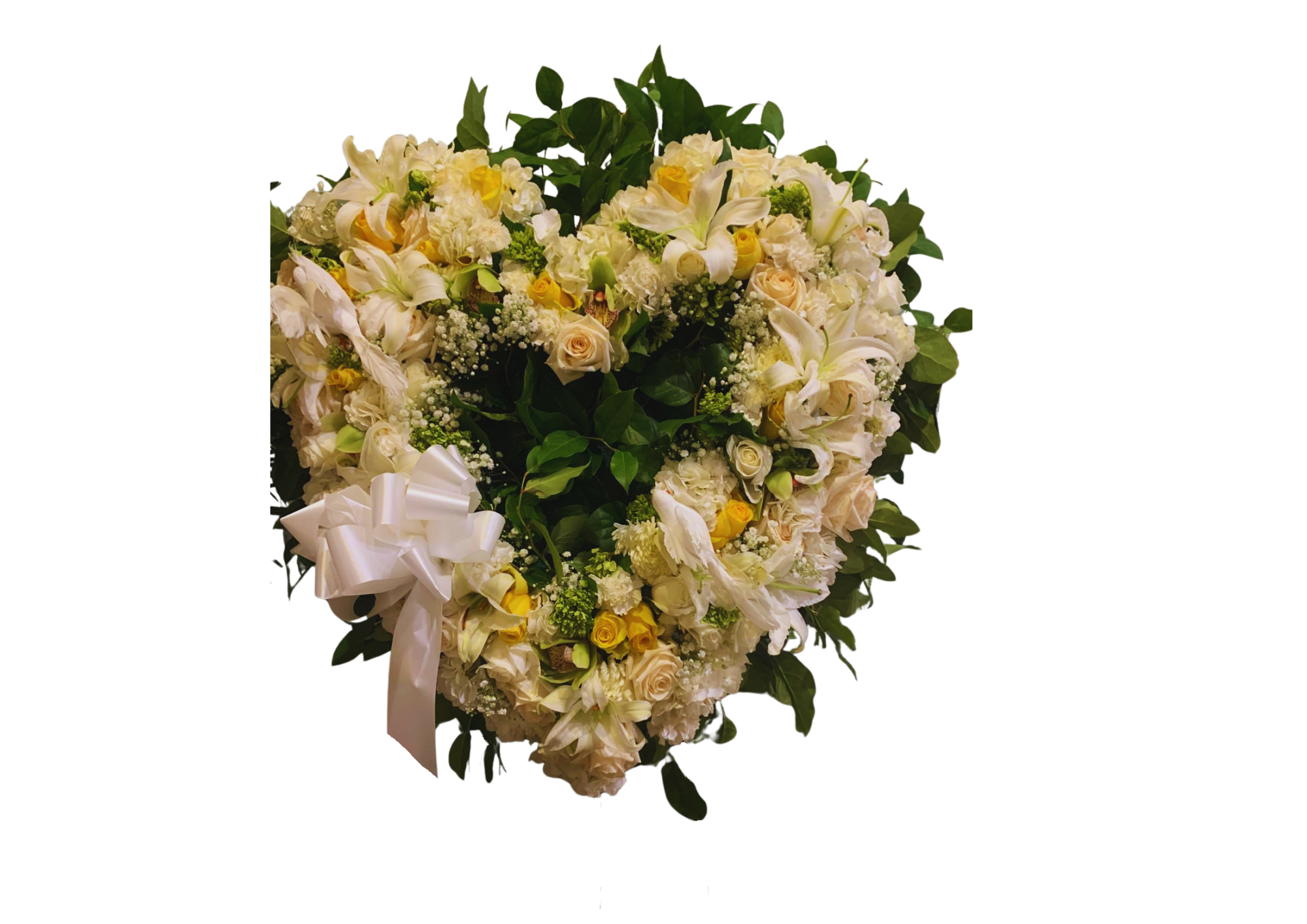 Funeral (4) White and Yellow mixed flower heart Wreath - Image 1